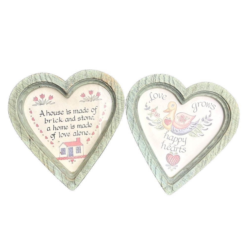 Homco Wall Hanging Hearts 1980 Love Grows Happy Hearts Set Of 2 Cottage Core Vtg